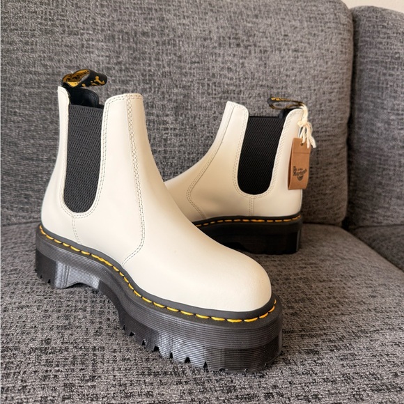 Dr. Martens Shoes - Dr. Martens White Ankle Boots with Black Accents